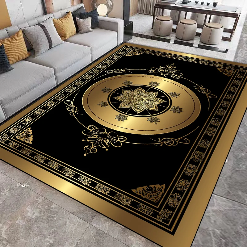 Luxury Living Room Carpets Golden Black Decoration Carpet Hotel Hall Sofa Floor Mat Soft Washable Room Decor Corridor Large Rugs plush rug decorative carpet silk wool rug plush carpet imitated cashmere carpet crystal pile rug coral velvet rug