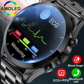 2023 혈당 ECG + PPG 블루투스 통화 스마트 워치, 자동 적외선 혈액 산소 심박수 혈압 건강 시계
