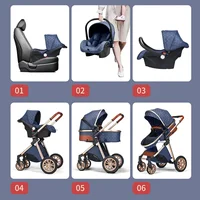 Poussette de bébé de luxe 3 en 1, chariot pour bébé de paysage haut, peut s'asseoir et s'allonger, poussette Portable, berceau pour bébé, porte-bébé 6