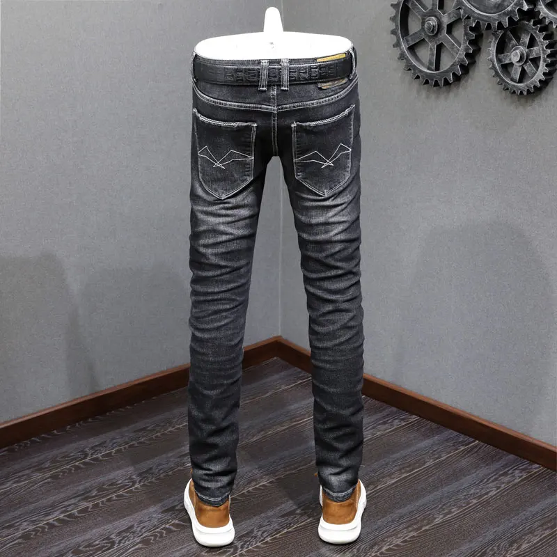Fashion Designer Men Jeans High Quality Retro Black Gray Stretch Slim Fit Vintage Jeans Men Casual Denim Pants Hombre
