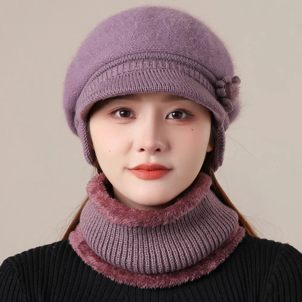 Neue Frau Winter Hut Ohr Schutz Warm Anzug Plüsch Fell Gefüttert Warme Mütze Für Weibliche Casual Kaninchen Fell Mischung Gestrickte Kappe – Detail 8