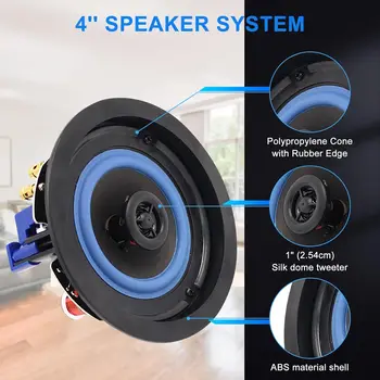 Herdio 2PCS 4'' 160W Way Flush Mount Amplifier Bluetooth Ceiling Speakers Great For Humid Indoor Outdoor Placement Bath Kitchen 3