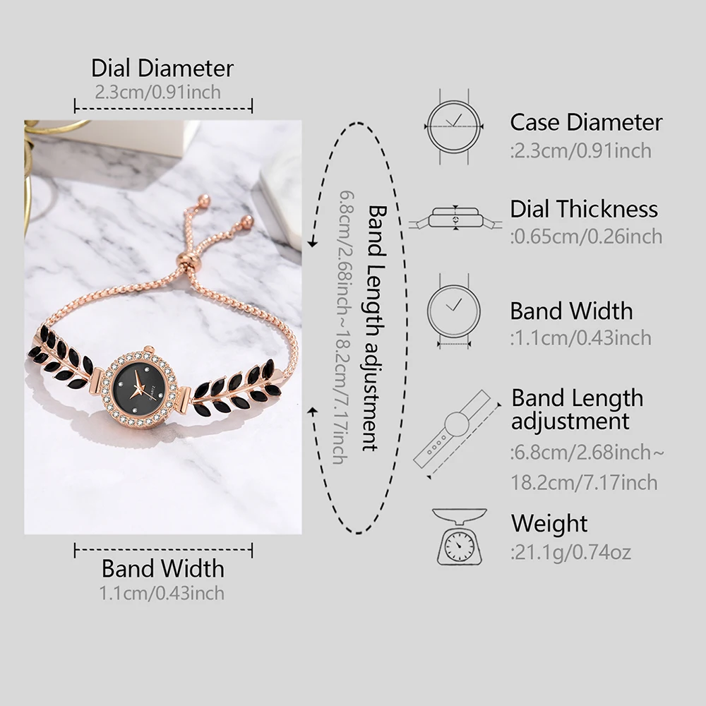 Black 5PCS/Set Women Watch Light Luxury Dial Quartz
