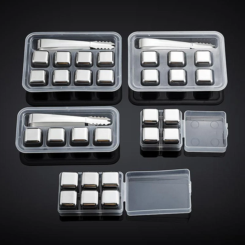 Stainless Steel Ice Cubes Set Reusable Chilling Stones for Whiskey Wine Wine Cooling Cube Rock Party Bar Tool 304 SGS With Clip