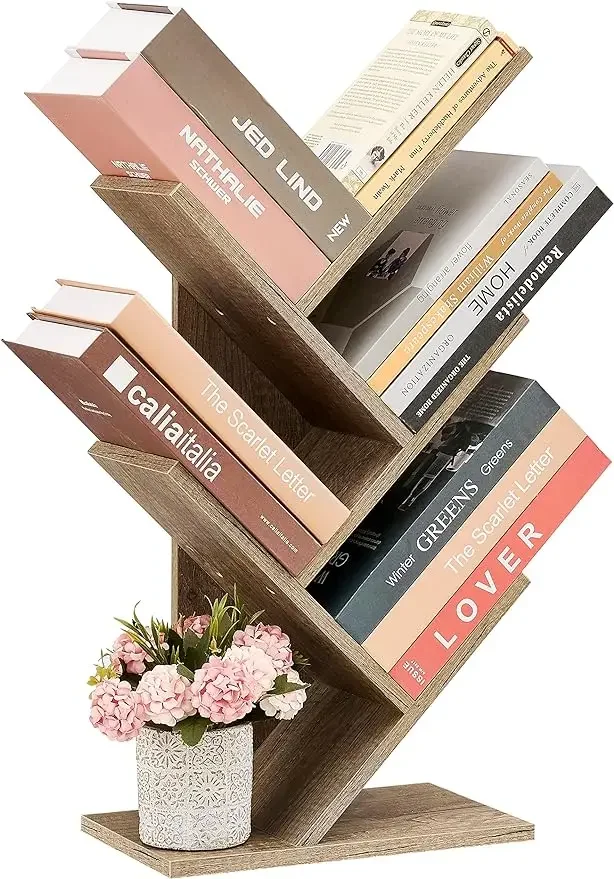 

4 Tier Tree Bookshelf, 4 Shelf Bookcase, Modern Book Storage, Free Standing Tree Bookcase, Utility Organizer Shelves