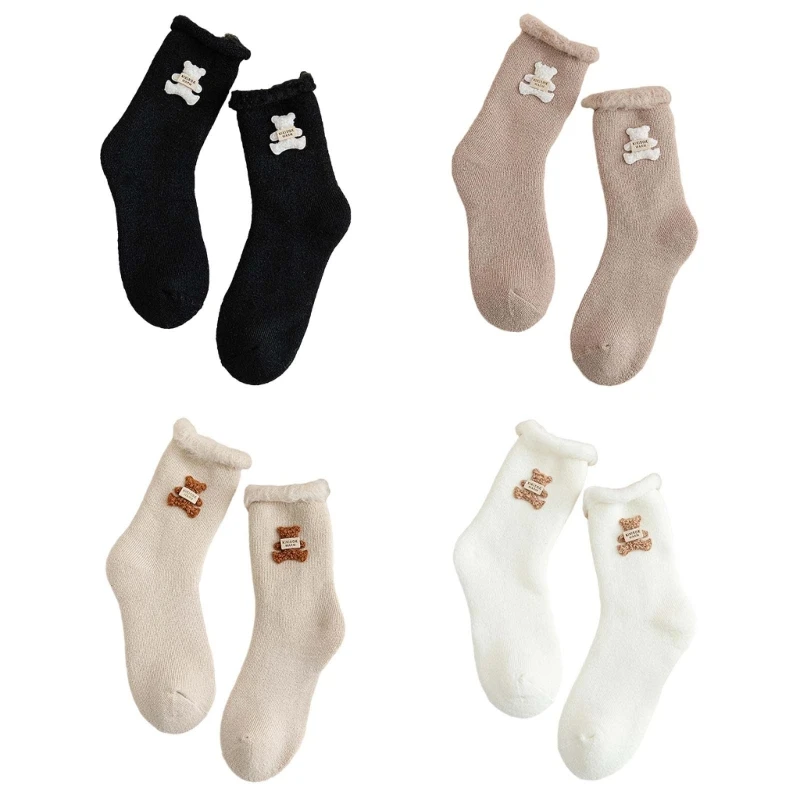 

Women Winter Thermal Warm Socks Cartoon Bear Thick Furry Lined Boot Socks