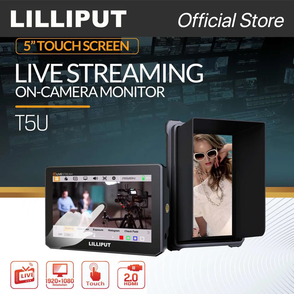 LILLIPUT T5U HD 5 Inch 4K Monitor Touch Screen On-camera Director External Display Output to USB for Live Streaming Video