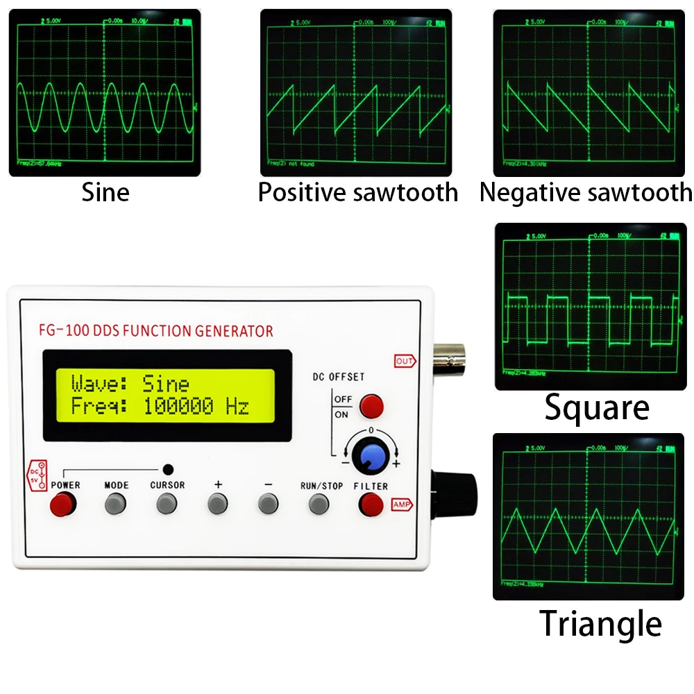 FG-100 DDS Function Signal Generator Frequency Counter 1Hz-500KHz Signal Source Module Sine+Square+Triangle+Sawtooth Waveform signal generator kit signal generator