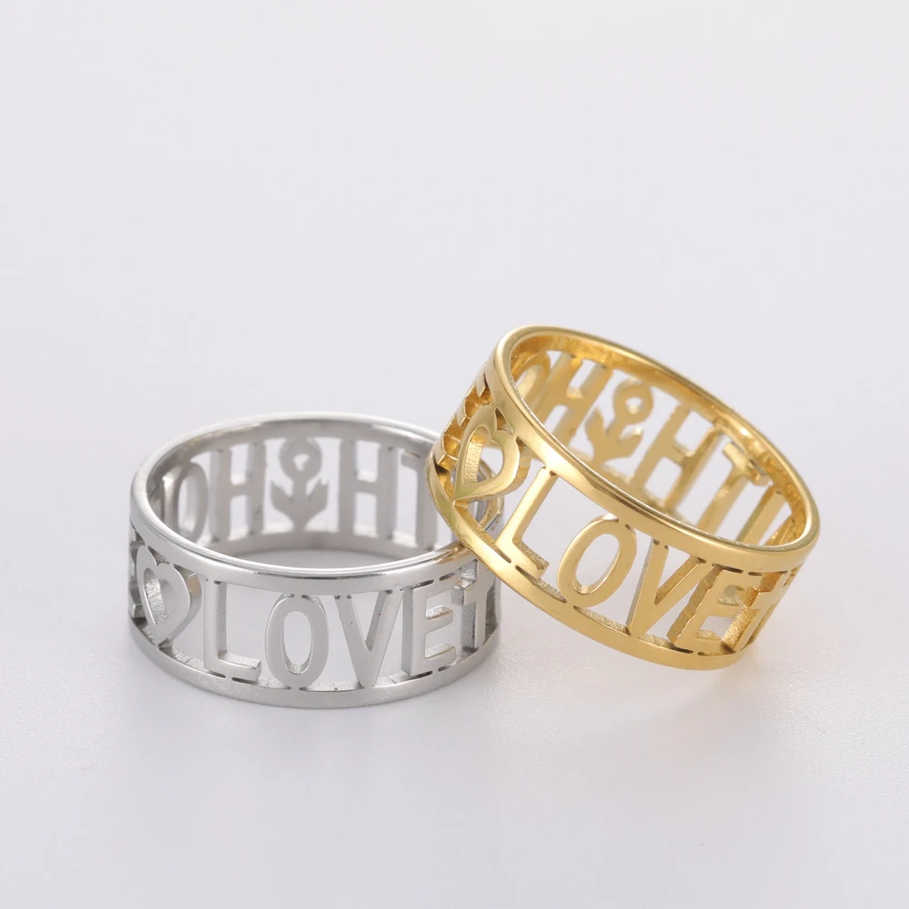 Amaxer LOVE FAITH HOPE Ring for Women Girls Stainless Steel Gold Color Fashion Rings Birthday Wedding Jewelry Gifts 4