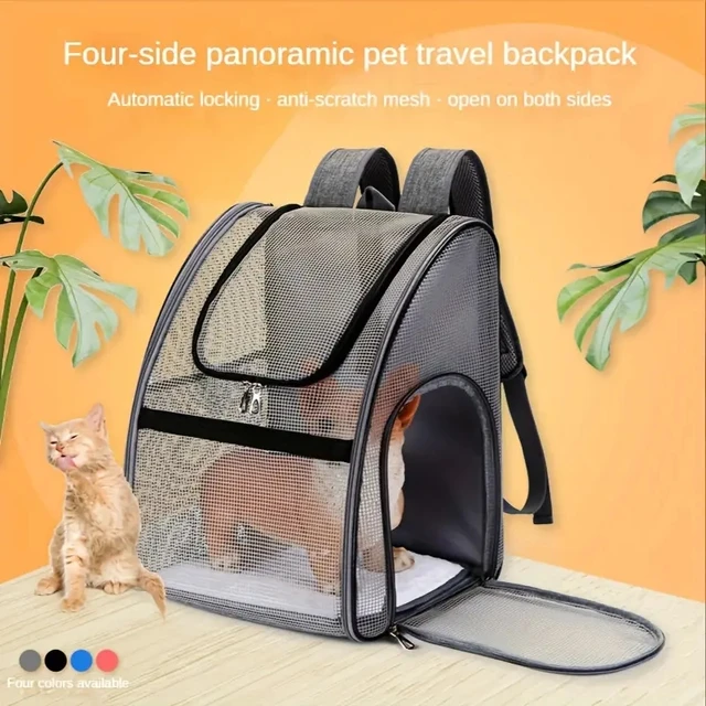 Spacious Design" Breathable Mesh Pet Carrier Backpack - LargeCapacity, Foldable & Portable Dog Cat Travel Bag With Zip Closure 3