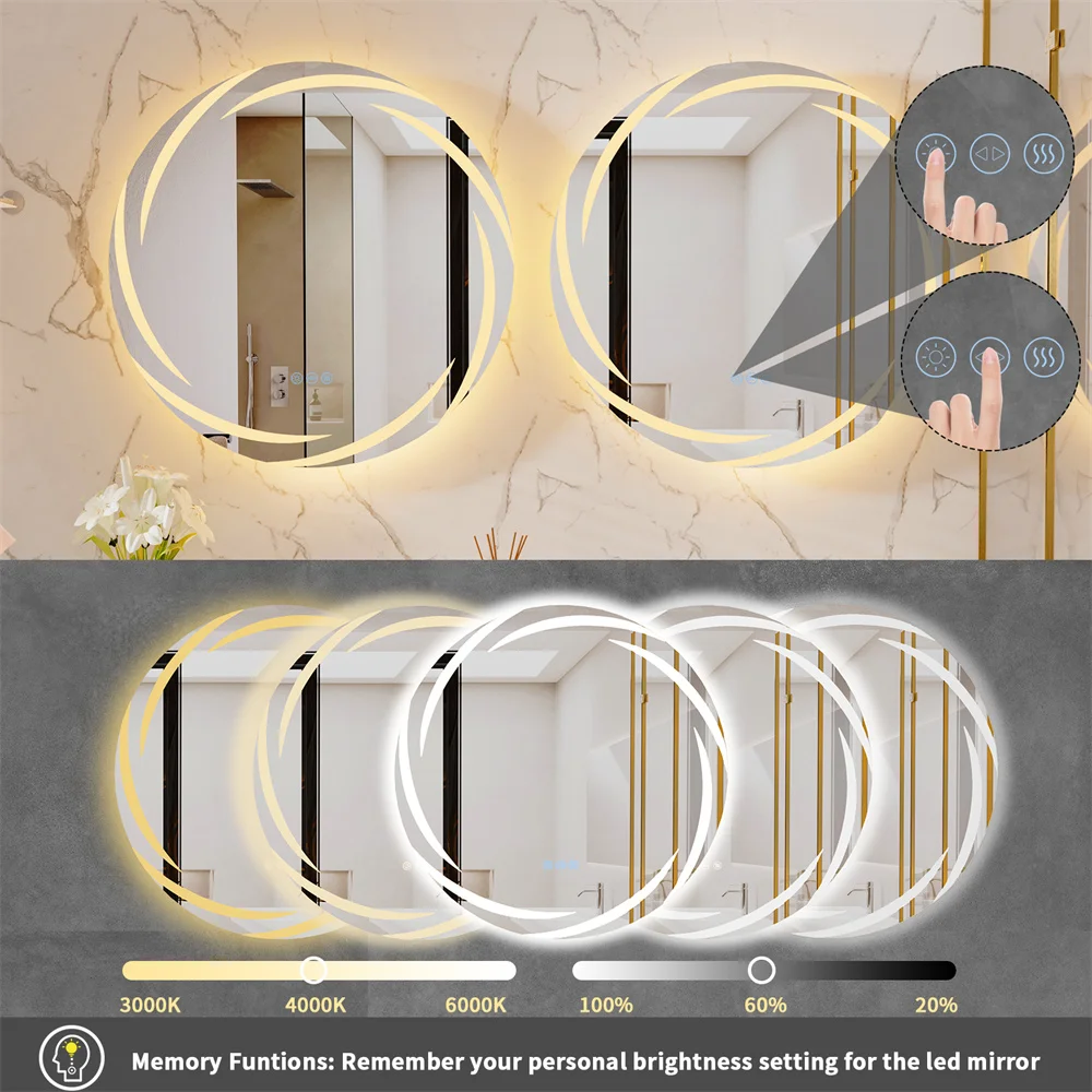 LUVODI Illuminated Bathroom Wall Mirror with Light Circle Backlit LED Bath Vanity Mirror Defog 4