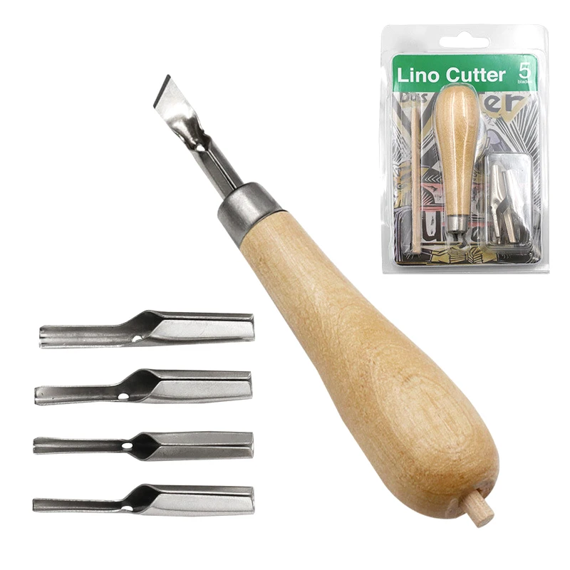 New 1PC Printmaking Carving Tools Set With 5 Blade DIY Lino Block Cutting Stamp Carving Tool Accessories Art Sculpture Supplies