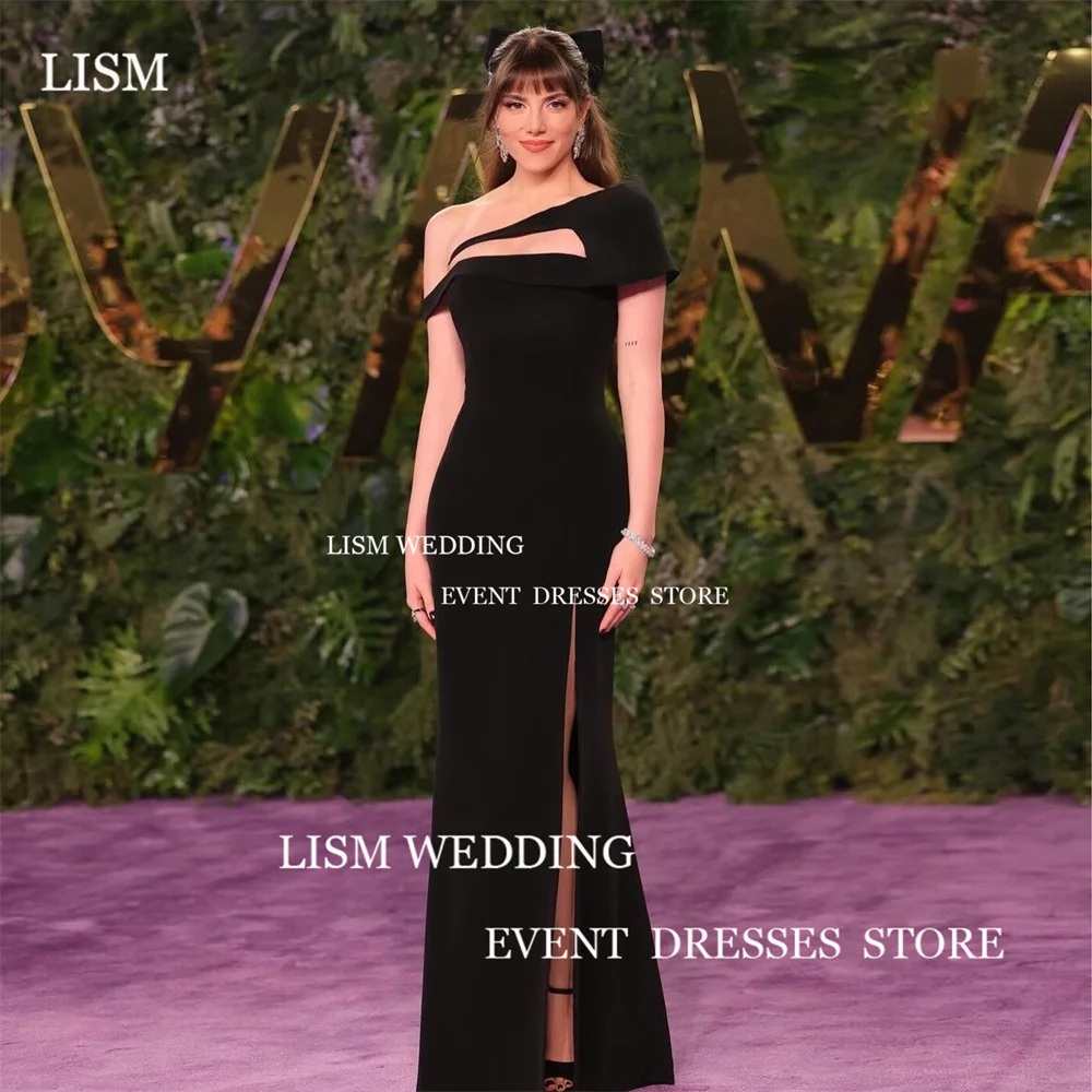 

LISM Black Evening Dresses One Shoulder Floor-Length High Slit Formal Party Simple Dress For Women 2024 Robes De Soirée
