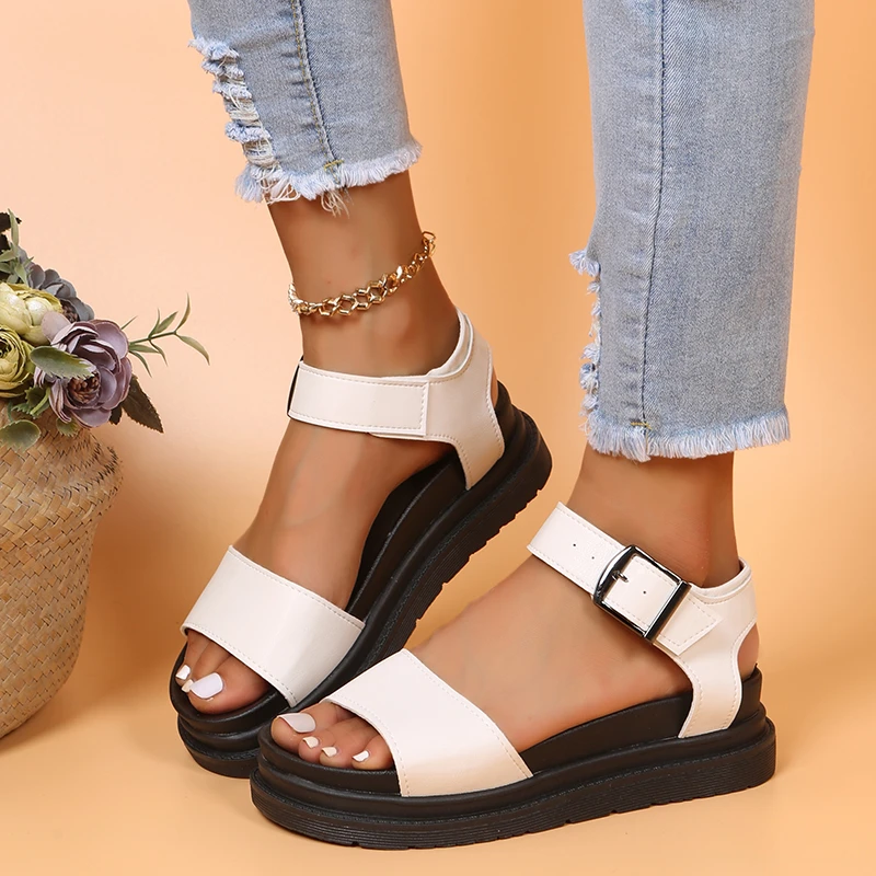 Black Flat Wedge Sandals Open Toe Flatform Wedges Shoes
