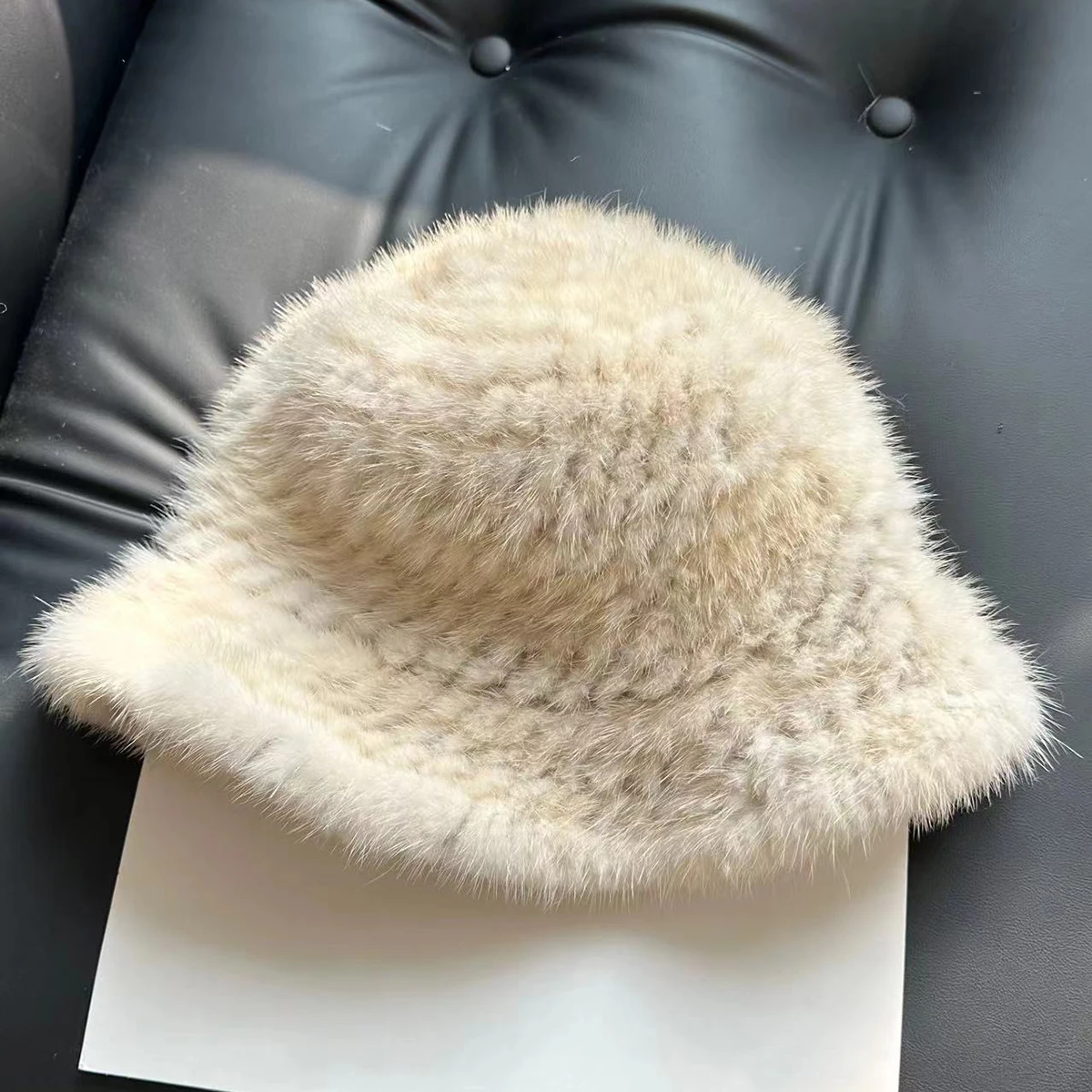 Echte Nerzpelz Fischer hut für Frauen Winter verstellbare gestrickte Pelzmütze Luxus echte Nerz Pelzmütze natürliche Nerz Fell Bomber mütze – Detail 11