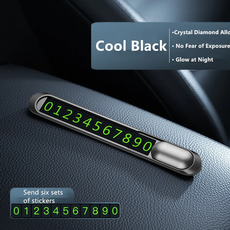thumbnail image 1 of Tarjeta de estacionamiento temporal de metal para automóvil, placa de número de teléfono giratoria universal, pegatinas de aluminio, accesorios para automóviles con estilo para estacionar y detener, 1 of 5