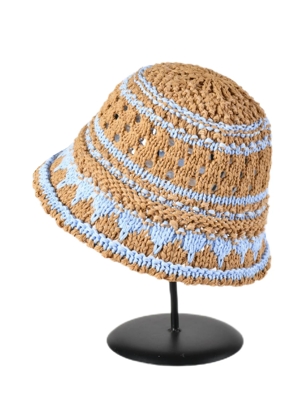 Summer Striped Solid Hollow out Bowl Hats for Women Casual Korean Foldable Sun Hat Bucket Hat Panama Travel Cap