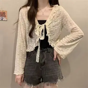 New Polyester Sunscreen Cardigan Knitwear Lace-up Knitwear Tops Thin Long Sleeve Thin Coat Women 1