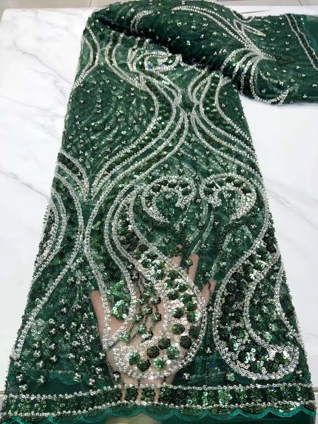 

2023 Fashion Elegant French Embroidery Beaded Lace Fabric African Nigerian With Sequins Fabric For Wedding Dress