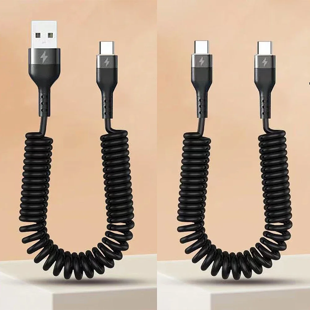 Spring Telescopic 100W 5A Fast Charging Type C USB Car Phone Charger