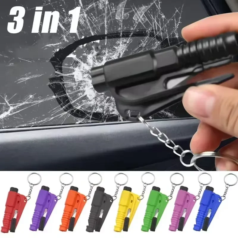 Lot De 3 Marteaux De Sécurité Voiture – Brise-vitre Et Coupe-ceinture – Pour Urgence (noir, Rouge, Argent)