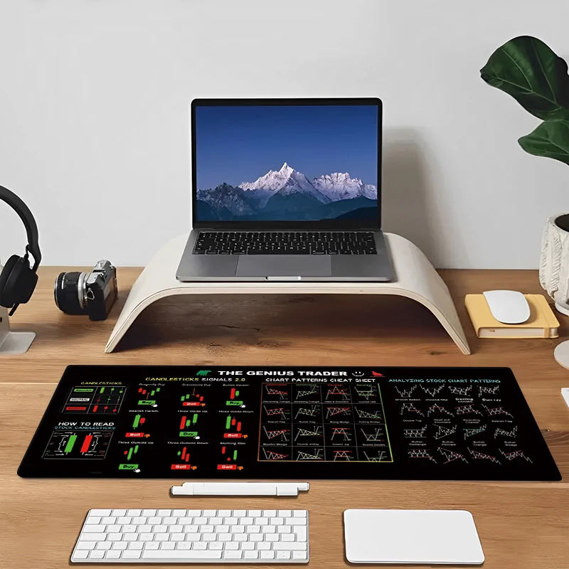 Stock Market Chart Pattern Large Gaming Mousepad XXL Keyboard Gamer Mouse Pad On The Table Speed Desk Mat 100x50cm Mouse Mats 5