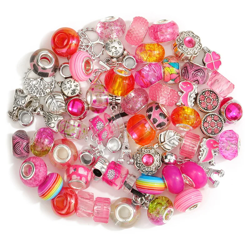 60Pcs Assorted European Beads for Jewelry Making Large Hole Spacer Beads Charm Beads Rhinestone Beads for DIY Crafts Bracelet