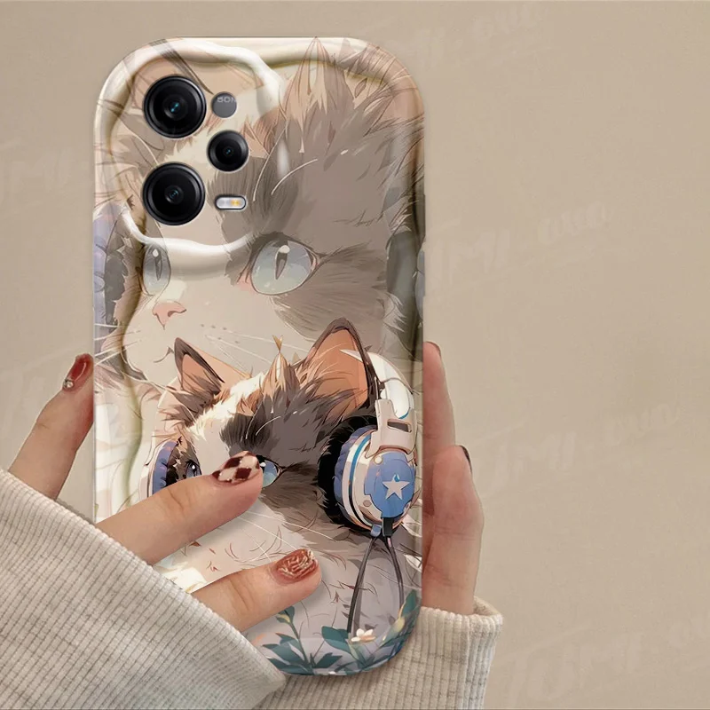 Lovely Music Cat 3D Wave Case For Xiaomi Redmi Note 13 12 Pro Plus Turbo Speed 12S 11 11S 10 10S 9S 7 8 9 Pro Max Silicone Cover_voghion.com