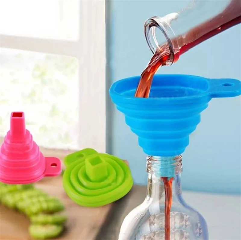 1pcs Silicone Collapsible Portable Funnel Kitchen Tools Kitchen Accessory Foldable Funnel Household Liquid Distribution