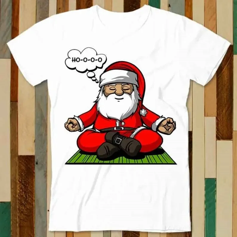 

Santa Christmas Meditation T Shirt Adult Unisex Men Women Retro Design Tee Vintage Top A4789