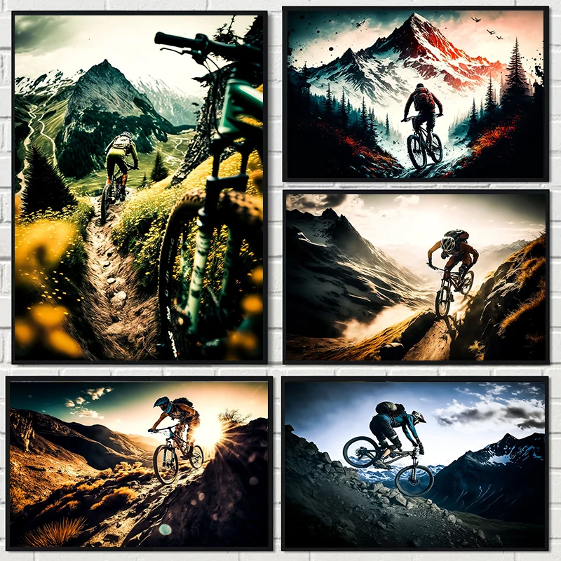 Poster E Stampe Astratte Per Mountain Bike Modern Sport Canvas Painting Wall Art Picture For Living Room Home Gym Room Club Decor