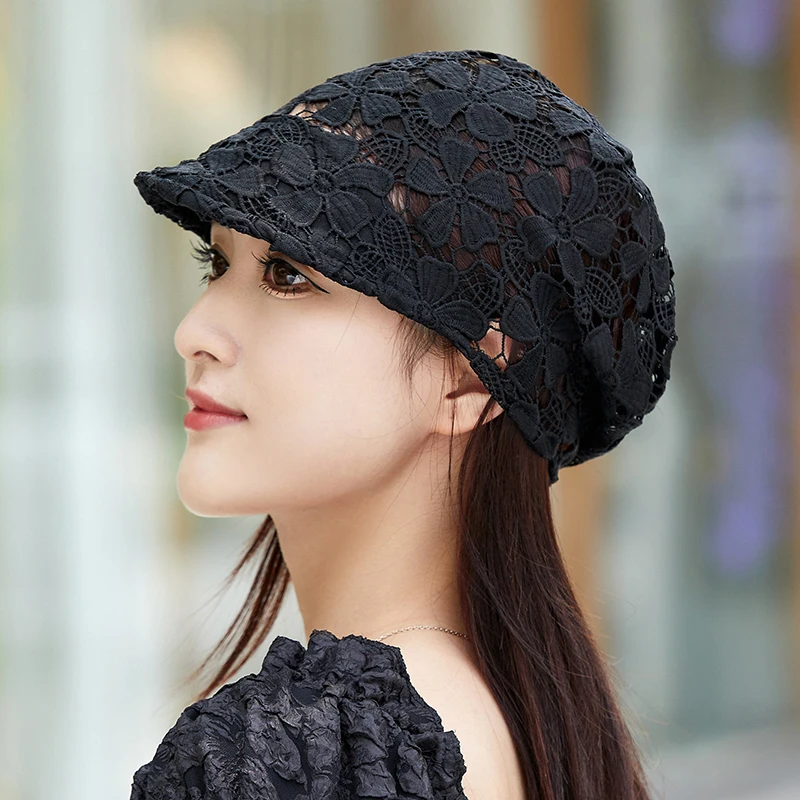 Summer thin hollow hook flower elegant ladies casual peaked fashion hat all match simple outdoor sweet baseball caps.