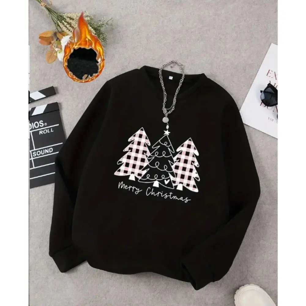 Christmas Tree Graphic Pullover Casual Comfy Sweatshirts Round Neck Long Sleeves Sports Shirt Women's Clothing Fashion Outfit