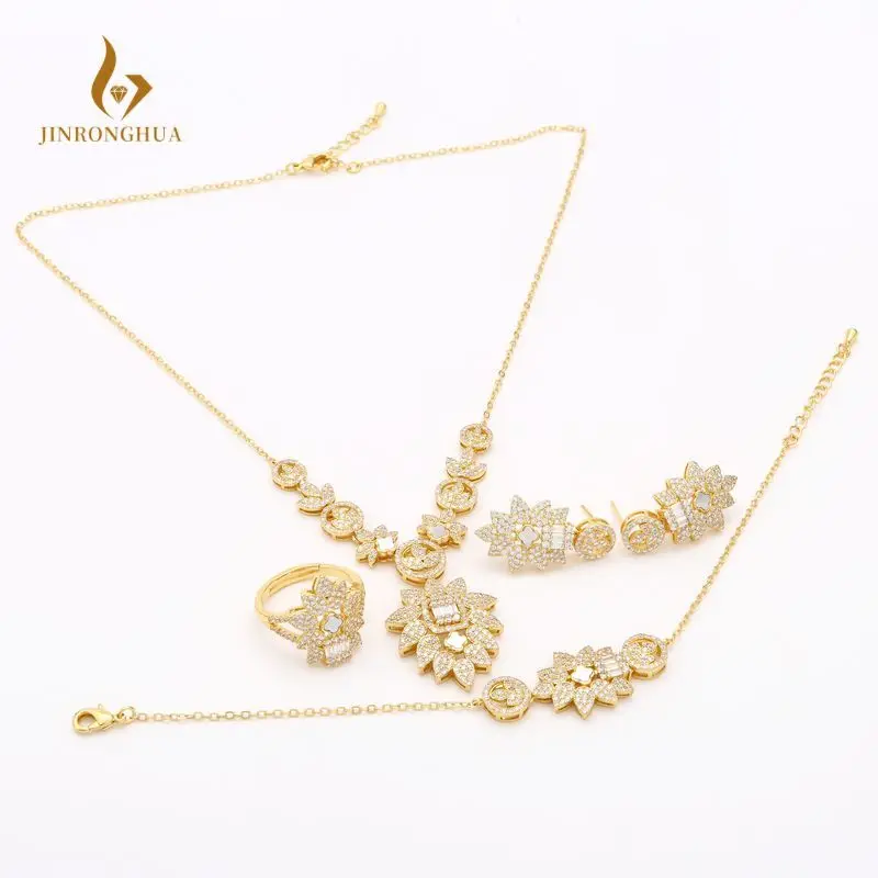 

JRH New Shell Jewelry Set Necklace Earrings Bracelet Ring For Women Luxury Jewelry Cubic Zirconia Wedding Bridal Jewelry Sets