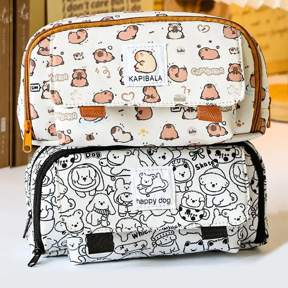 

Pencil Cases Capybara Stationery Bag Janpanese Canvas Multi Layer Cartoon Pen Pouch Large Capacity Capibara Pencil Bag Office