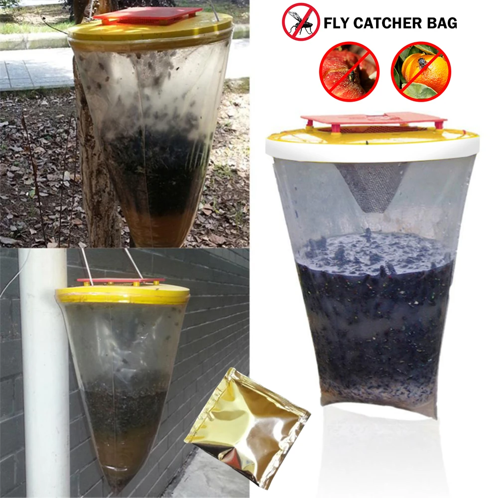 Fly Trap Bags Non-toxic Fly Lure Bag Reusable Garden Hanging Fly Catcher  Pest Trap With Bait Pest Reject Outdoor Flycatcher