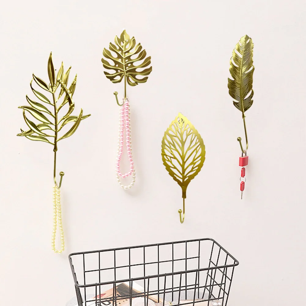 Wrought Iron Leaf Shape Wall Hanger Hook for Home Decoration