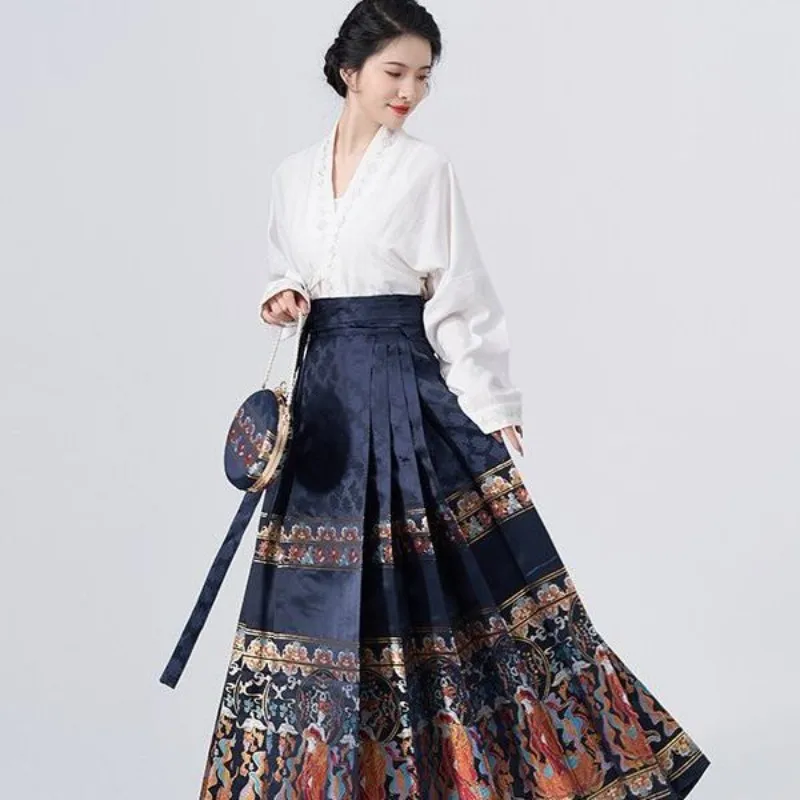 Chinese Style Skirt for Summer, Brocade Style, Ming Made, Horse Face Skirt, Ancient Dress, Daily, Super Fairy Set summer ivory men s classic suits groom wedding tuxedo custom made man blazer 2piece coat pants costume homme terno masculino