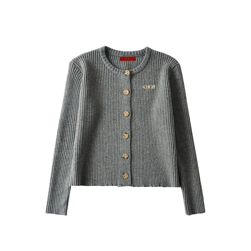

New Women Short Long Sleeve Sweater Cardigan 2023 Autumn Fashion All-Match Knitted Vintage Chic Round Neck Button Slim Top Mujer