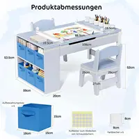 Table pour enfants avec 2 chaises, groupe de sièges pour enfants avec espace de rangement, table de peinture, bureau, table de jeu artisanale en bois 2