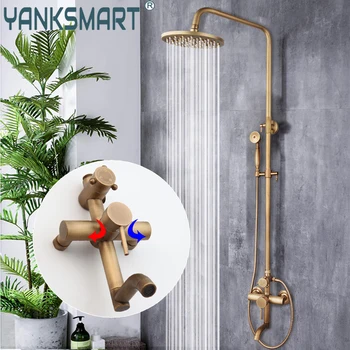 Yanksmart ชุดฝักบัวห้องน้ำทองเหลืองโบราณ, ชุดฝักบัวติดผนังขนาด8 "หัวฝักบัวอาบน้ำที่จับเดี่ยวพร้อมฝักบัว 1
