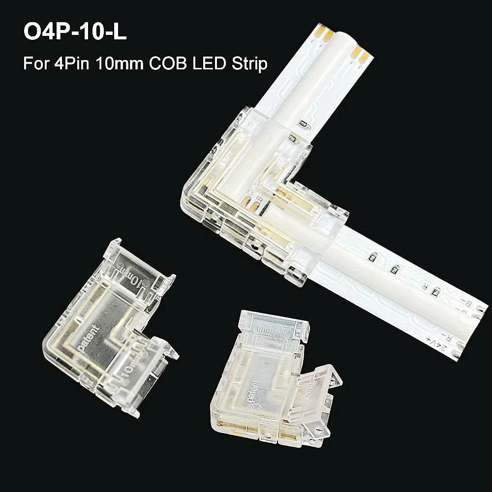 COB LED light strip transparent solderless hat connector L-shaped crystal buckle for 5mm 8mm 10mm 2PIN 3PIN 4PIN