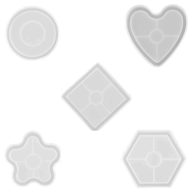 

5 Pack DIY Silicone Coaster Resin Molds,Including Hexagon,Heart Shape,Square,Round And Flower Mold Bottom Bracket