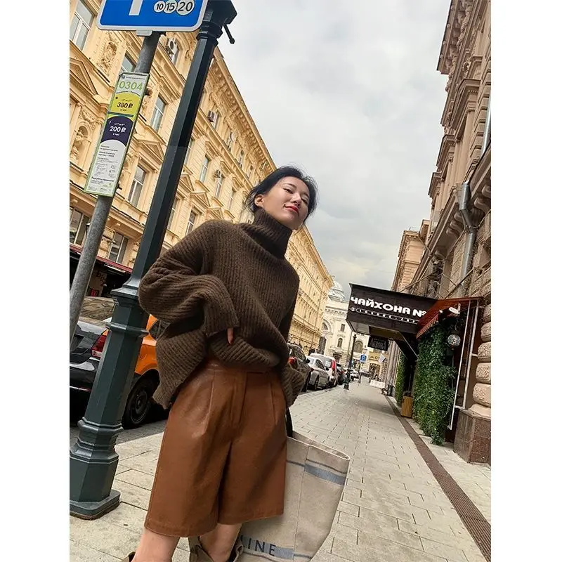 Fashion New Leather Shorts For Women Harajuku y2k Retro Pants trousers vintage Streetwear Knee Length Laidies Leather Trousers