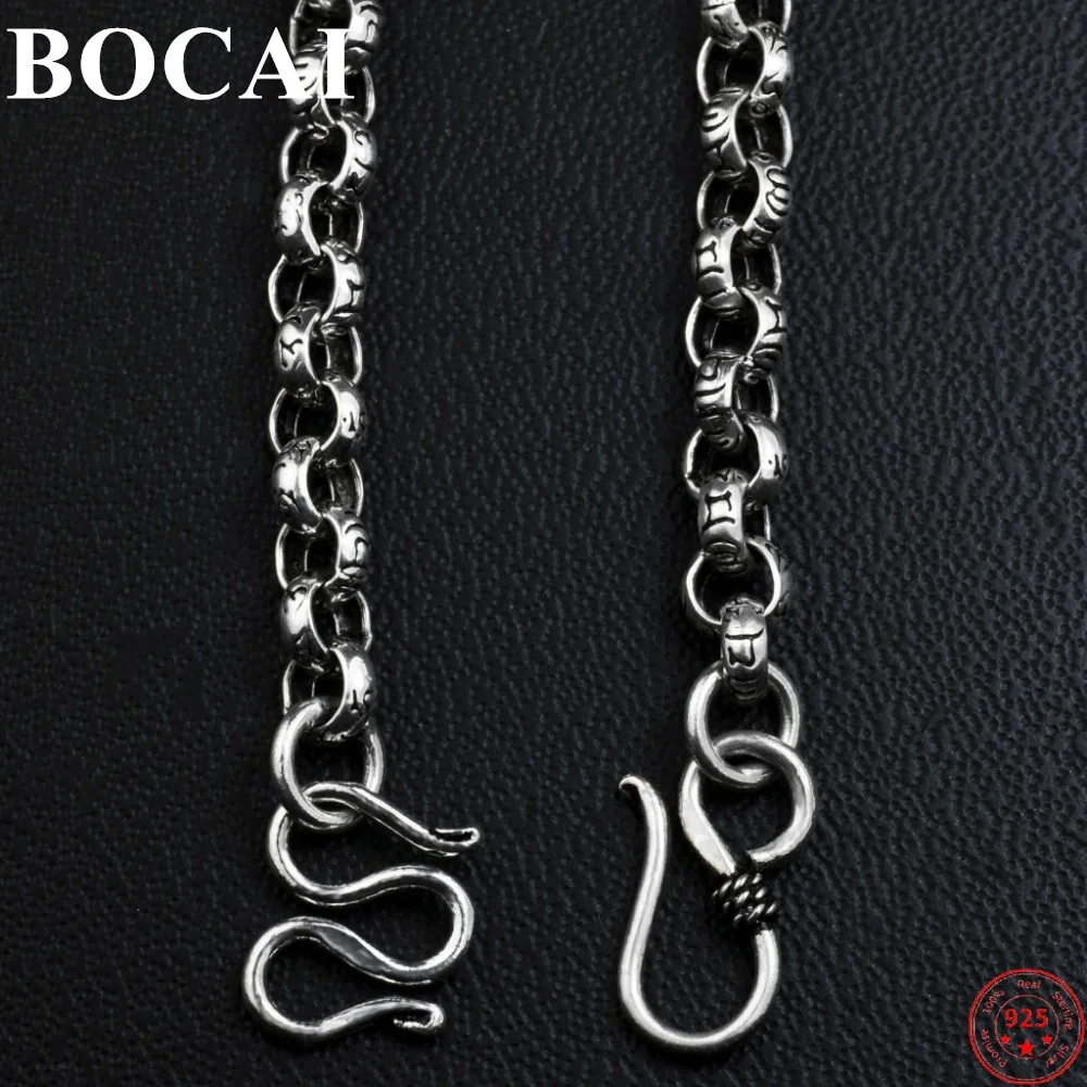 

BOCAI Solide S925 Sterling Silver Necklace Six Character Truth Thai Silver Fashion Men And Women's Sweater O-shaped Chain