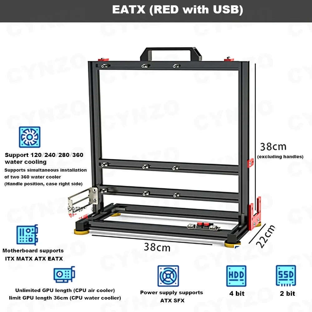 Mod-caixa para pc Desktop com Estrutura Aberta Gabinete para pc Refrigeração a Água Jogos de Computador Case Gamer Rack Vertical Faça Você Mesmo Preto Prata Branco - Imagem 3