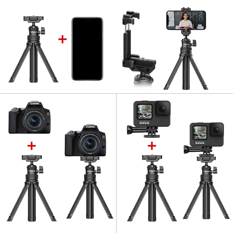 Ulanzi MT-34 Extendable Tripod for GoPro Phone Camera 3 in 1 Design Tripod Selfie Stick with Phone Holder 360° Ballhead Mount