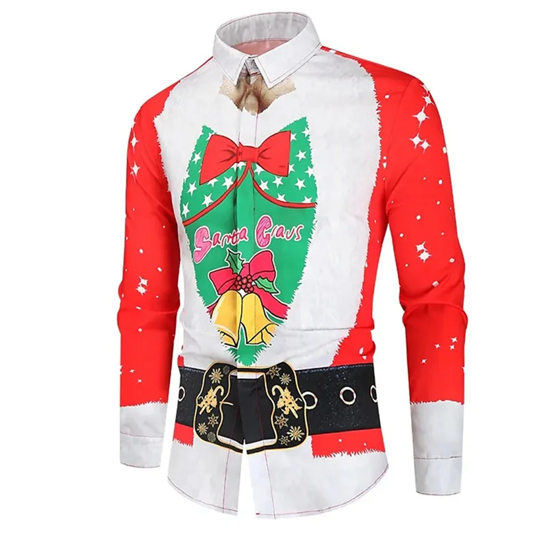 

2023 Christmas Gift Men's Shirt 3D Printed Christmas Street Long Sleeve Button Lapel Fashion Comfortable Soft Fabric S-6XL
