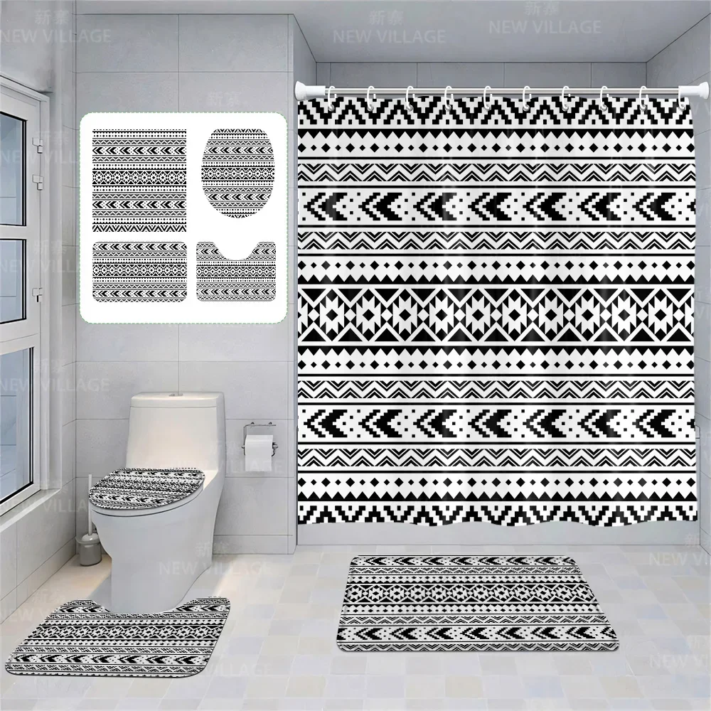 Home shower curtains bathroom Decora waterproof fabric non-slip bathmat water absorption curtain Modern geometric nordic simple 4