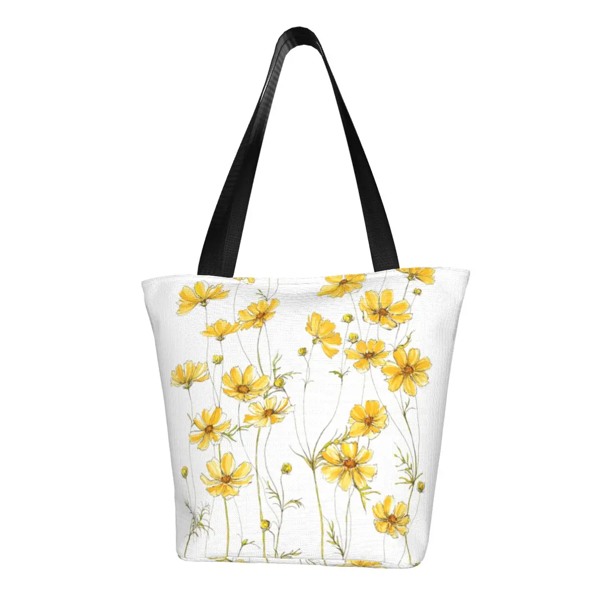 

Желтая сумка-шоппер с цветами из космоса, сумка через плечо с маргаритками и природными полевыми цветами, сумка-тоут из ткани для студентов, сумки с эстетическим принтом